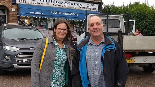 Paula Keay & Paul Potter outside the shops at Box Hill