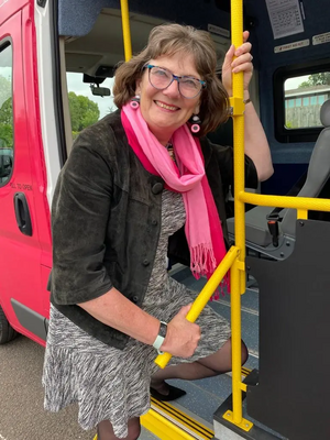 Caroline Salmon showcasing the local mini bus service